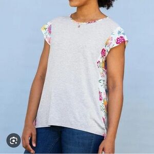 Matilda Jane Gray and Pink Floral Flutter Sleeve Boxy Tee NEW Large